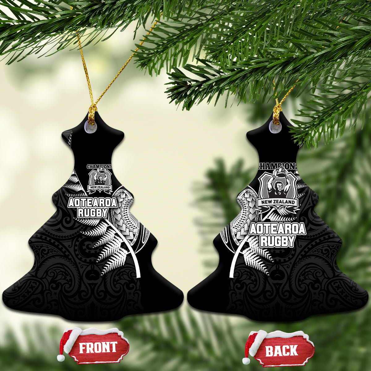 New Zealand World Cup 2023 Ceramic Ornament Aotearoa Champion Rugby with Silver Fern Maori Ethnic Pattern LT03 - Polynesian Pride