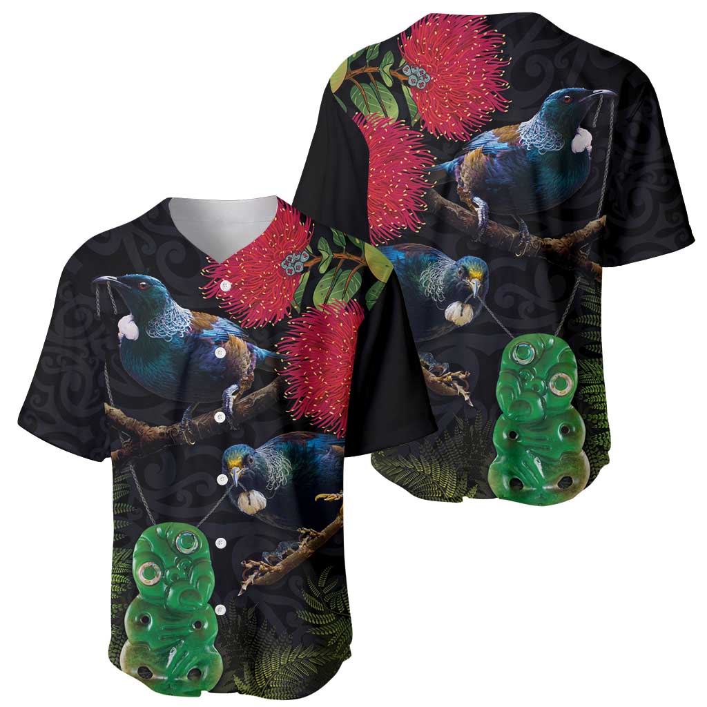 New Zealand Tui Baseball Jersey Guardians of the Hei Tiki - Maori Art and Plants