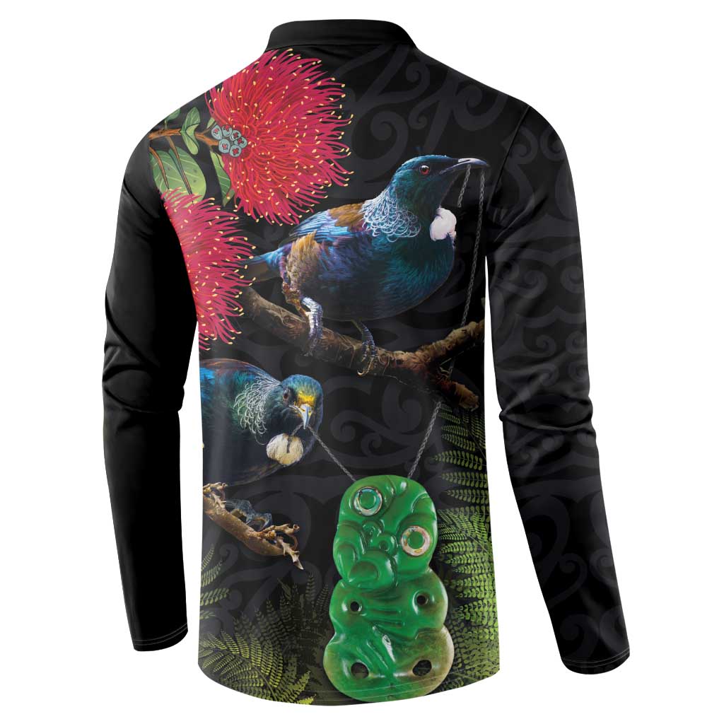 New Zealand Tui Button Sweatshirt Guardians of the Hei Tiki - Maori Art and Plants LT03 - Polynesian Pride