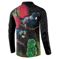 New Zealand Tui Button Sweatshirt Guardians of the Hei Tiki - Maori Art and Plants LT03 - Polynesian Pride
