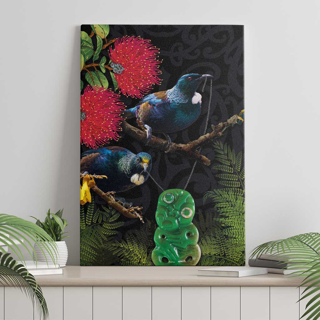 New Zealand Tui Canvas Wall Art Guardians of the Hei Tiki - Maori Art and Plants LT03 - Polynesian Pride