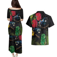 New Zealand Tui Couples Matching Puletasi and Hawaiian Shirt Guardians of the Hei Tiki - Maori Art and Plants LT03 - Polynesian Pride