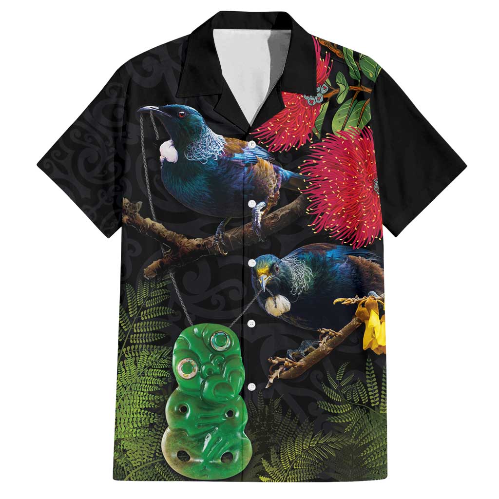 New Zealand Tui Family Matching Long Sleeve Bodycon Dress and Hawaiian Shirt Guardians of the Hei Tiki - Maori Art and Plants LT03 Dad's Shirt - Short Sleeve Black - Polynesian Pride