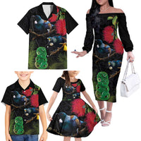 New Zealand Tui Family Matching Off The Shoulder Long Sleeve Dress and Hawaiian Shirt Guardians of the Hei Tiki - Maori Art and Plants LT03 - Polynesian Pride
