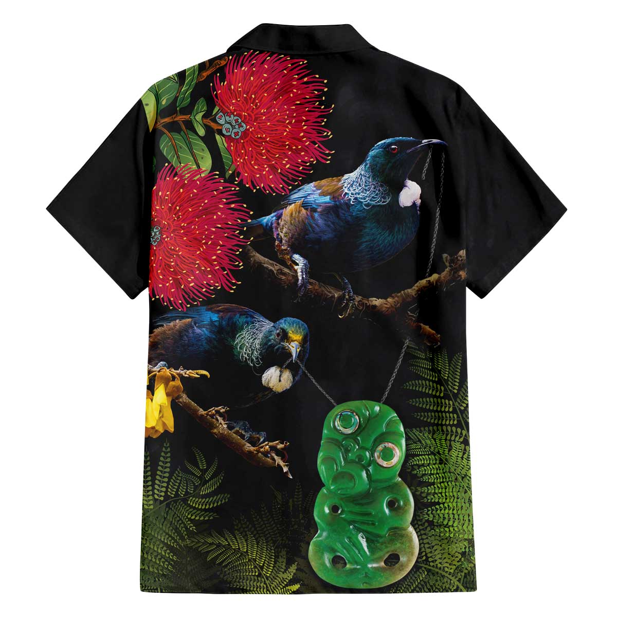 New Zealand Tui Family Matching Off The Shoulder Long Sleeve Dress and Hawaiian Shirt Guardians of the Hei Tiki - Maori Art and Plants LT03 - Polynesian Pride