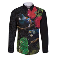 New Zealand Tui Family Matching Off The Shoulder Long Sleeve Dress and Hawaiian Shirt Guardians of the Hei Tiki - Maori Art and Plants LT03 Dad's Shirt - Long Sleeve Black - Polynesian Pride