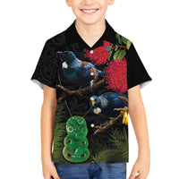 New Zealand Tui Family Matching Off The Shoulder Long Sleeve Dress and Hawaiian Shirt Guardians of the Hei Tiki - Maori Art and Plants LT03 Son's Shirt Black - Polynesian Pride