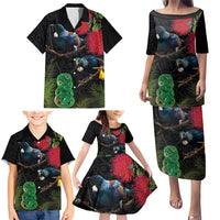 New Zealand Tui Family Matching Puletasi and Hawaiian Shirt Guardians of the Hei Tiki - Maori Art and Plants LT03 - Polynesian Pride