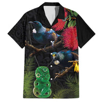 New Zealand Tui Family Matching Puletasi and Hawaiian Shirt Guardians of the Hei Tiki - Maori Art and Plants LT03 Dad's Shirt - Short Sleeve Black - Polynesian Pride