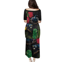 New Zealand Tui Family Matching Puletasi and Hawaiian Shirt Guardians of the Hei Tiki - Maori Art and Plants LT03 - Polynesian Pride