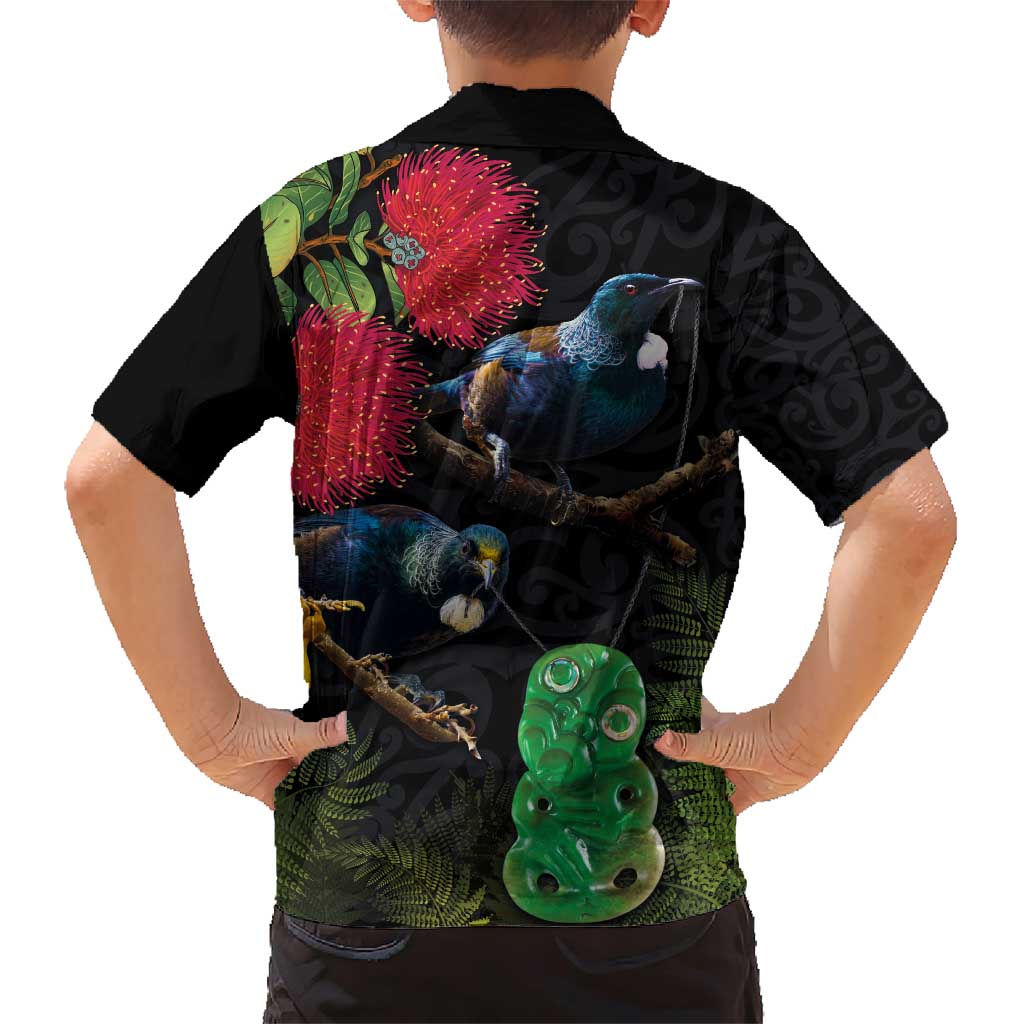 New Zealand Tui Family Matching Short Sleeve Bodycon Dress and Hawaiian Shirt Guardians of the Hei Tiki - Maori Art and Plants LT03 - Polynesian Pride