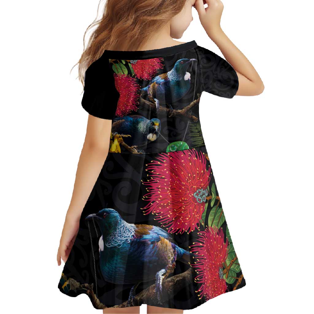 New Zealand Tui Family Matching Short Sleeve Bodycon Dress and Hawaiian Shirt Guardians of the Hei Tiki - Maori Art and Plants LT03 - Polynesian Pride