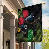 New Zealand Tui Garden Flag Guardians of the Hei Tiki - Maori Art and Plants LT03 House Flag Black - Polynesian Pride