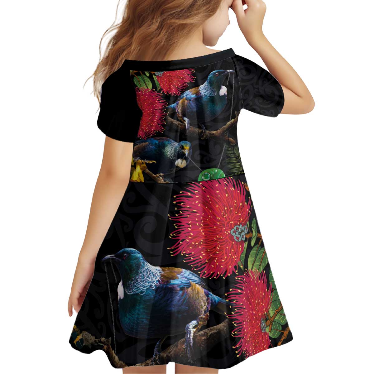 New Zealand Tui Kid Short Sleeve Dress Guardians of the Hei Tiki - Maori Art and Plants
