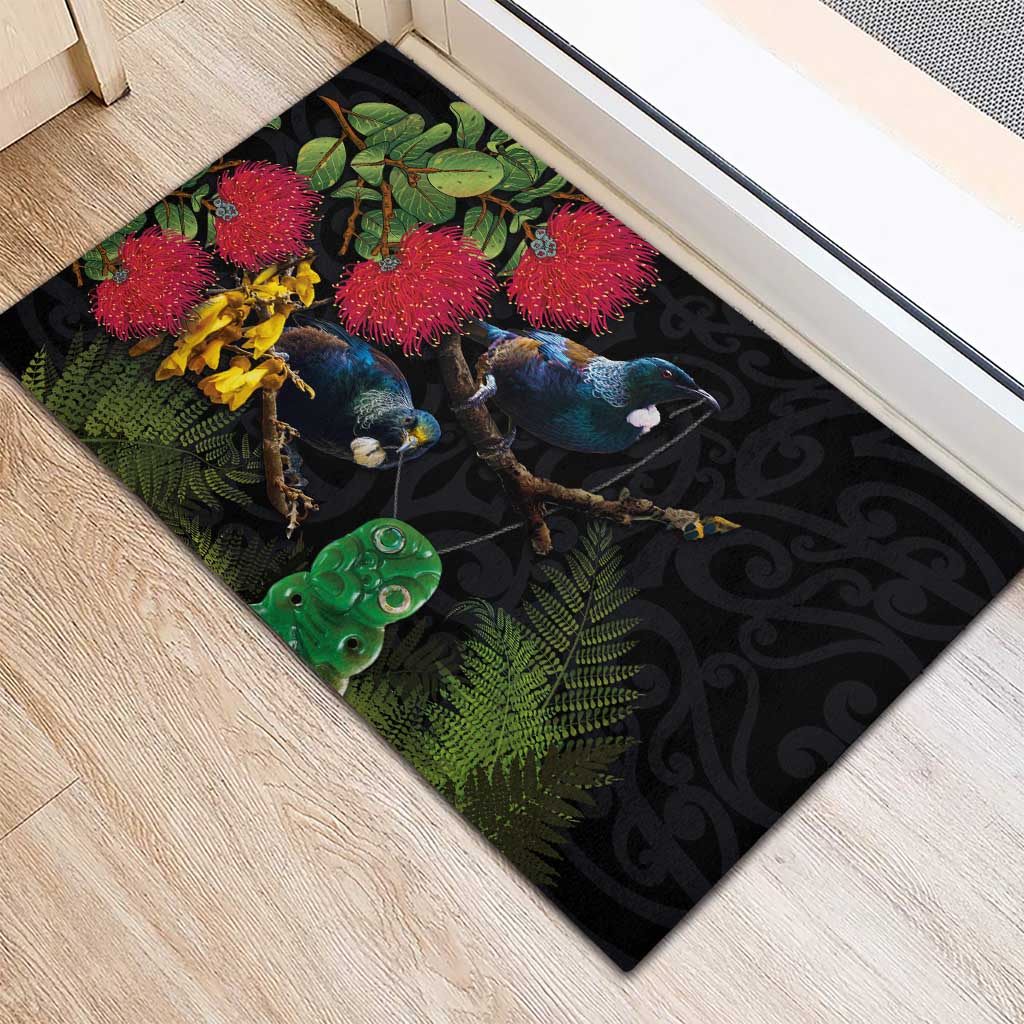 New Zealand Tui Rubber Doormat Guardians of the Hei Tiki - Maori Art and Plants LT03 - Polynesian Pride