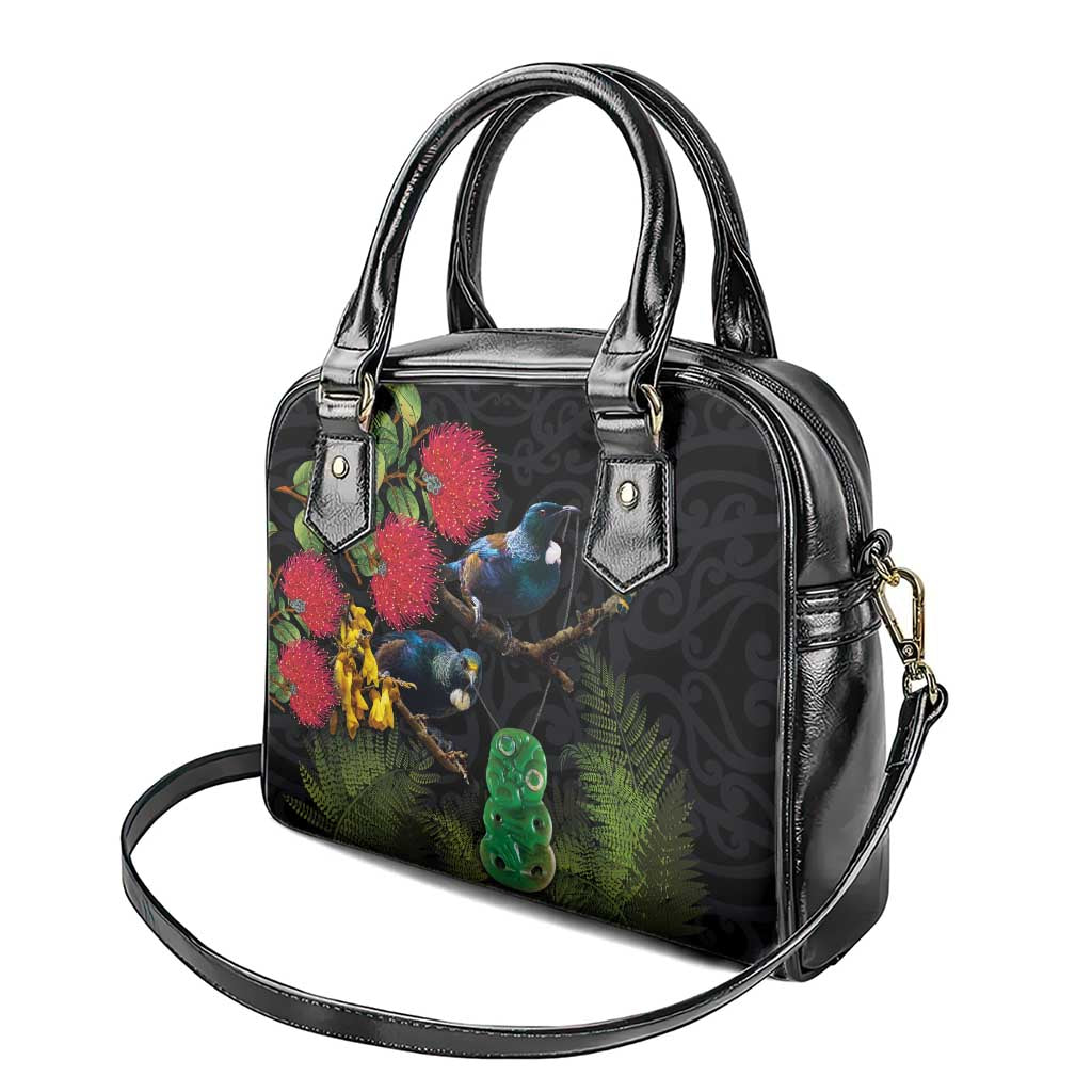 New Zealand Tui Shoulder Handbag Guardians of the Hei Tiki - Maori Art and Plants