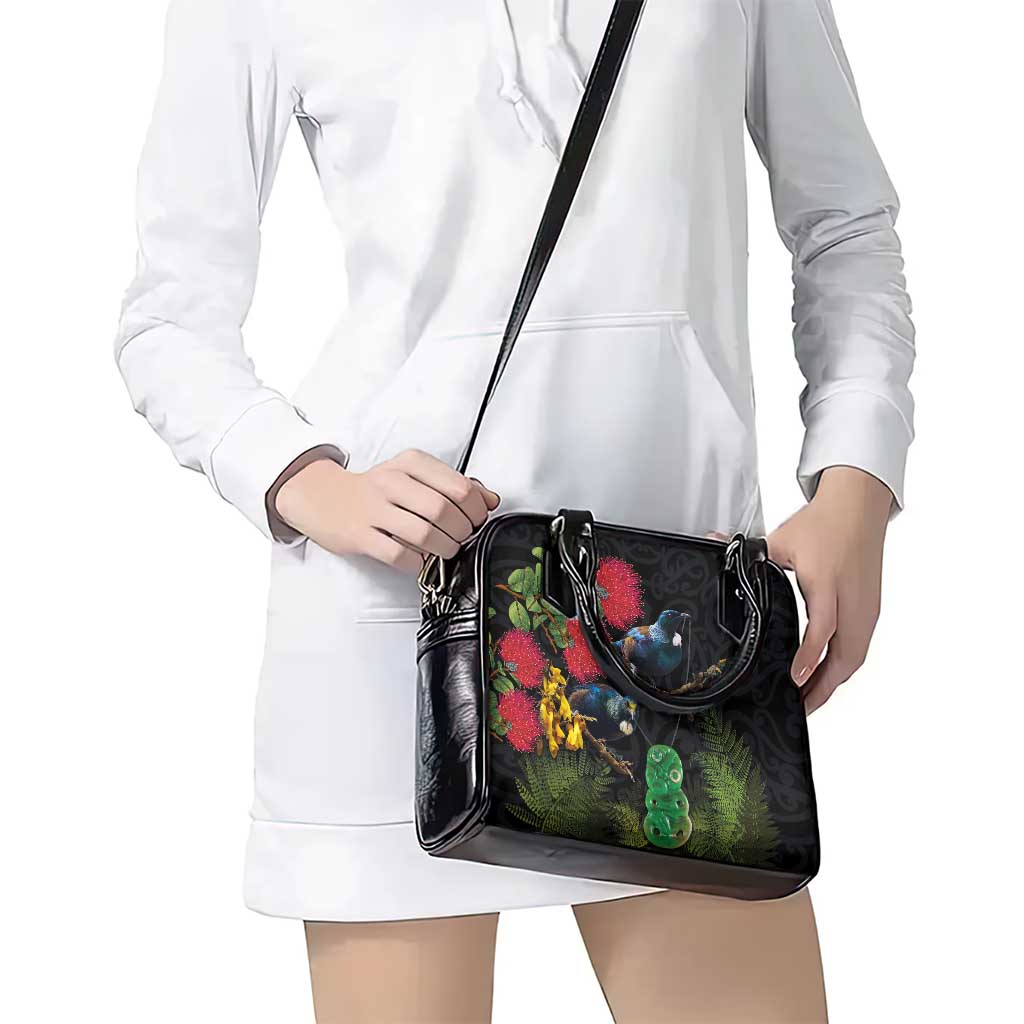New Zealand Tui Shoulder Handbag Guardians of the Hei Tiki - Maori Art and Plants