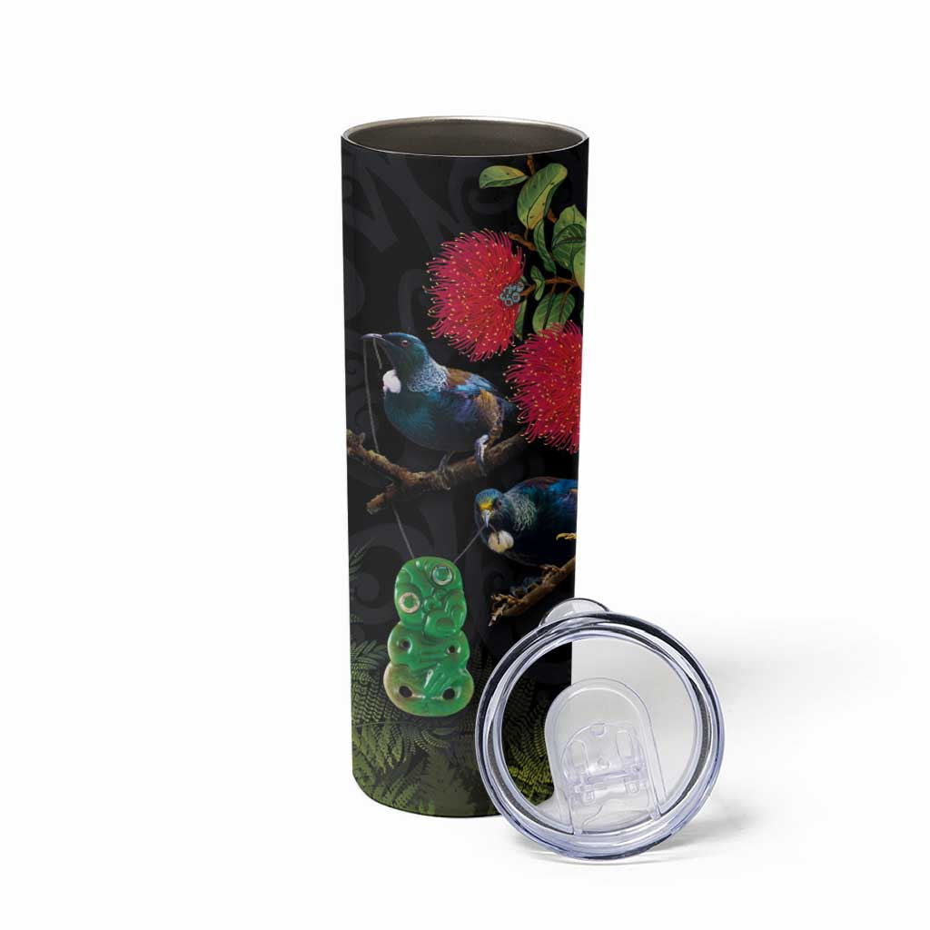 New Zealand Tui Skinny Tumbler Guardians of the Hei Tiki - Maori Art and Plants
