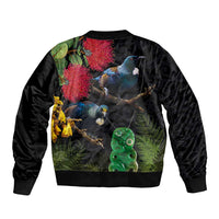 New Zealand Tui Sleeve Zip Bomber Jacket Guardians of the Hei Tiki - Maori Art and Plants LT03 - Polynesian Pride