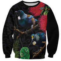 New Zealand Tui Sweatshirt Guardians of the Hei Tiki - Maori Art and Plants LT03 Unisex Black - Polynesian Pride