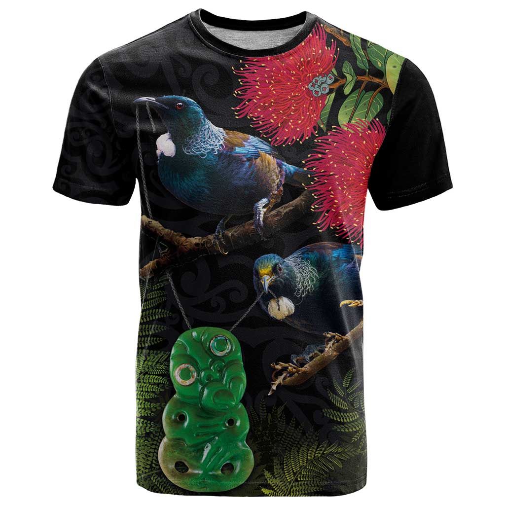 New Zealand Tui T Shirt Guardians of the Hei Tiki - Maori Art and Plants