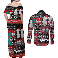 New Zealand Christmas Couples Matching Off Shoulder Maxi Dress and Long Sleeve Button Shirt Maori Christmas Spirit - Meri Kirihimete LT03 - Polynesian Pride