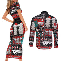 New Zealand Christmas Couples Matching Short Sleeve Bodycon Dress and Long Sleeve Button Shirt Maori Christmas Spirit - Meri Kirihimete LT03 - Polynesian Pride