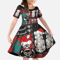 New Zealand Christmas Family Matching Long Sleeve Bodycon Dress and Hawaiian Shirt Maori Christmas Spirit - Meri Kirihimete LT03 Daughter's Dress Black - Polynesian Pride