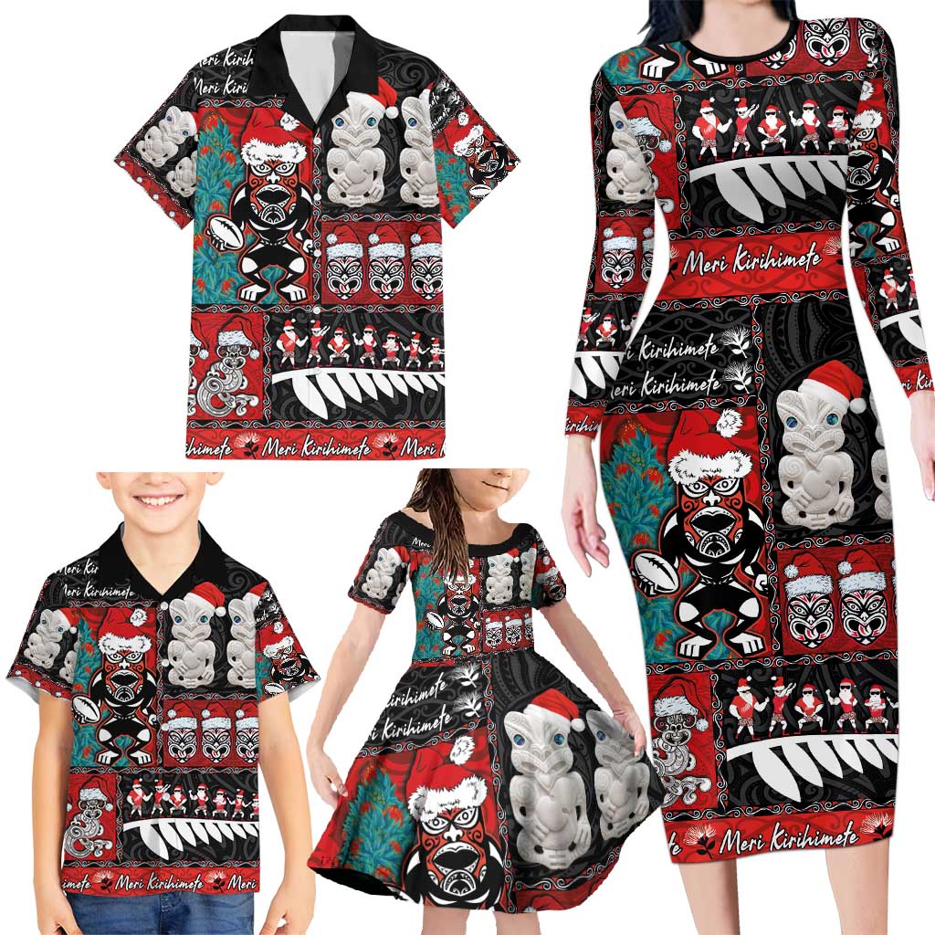 New Zealand Christmas Family Matching Long Sleeve Bodycon Dress and Hawaiian Shirt Maori Christmas Spirit - Meri Kirihimete LT03 - Polynesian Pride