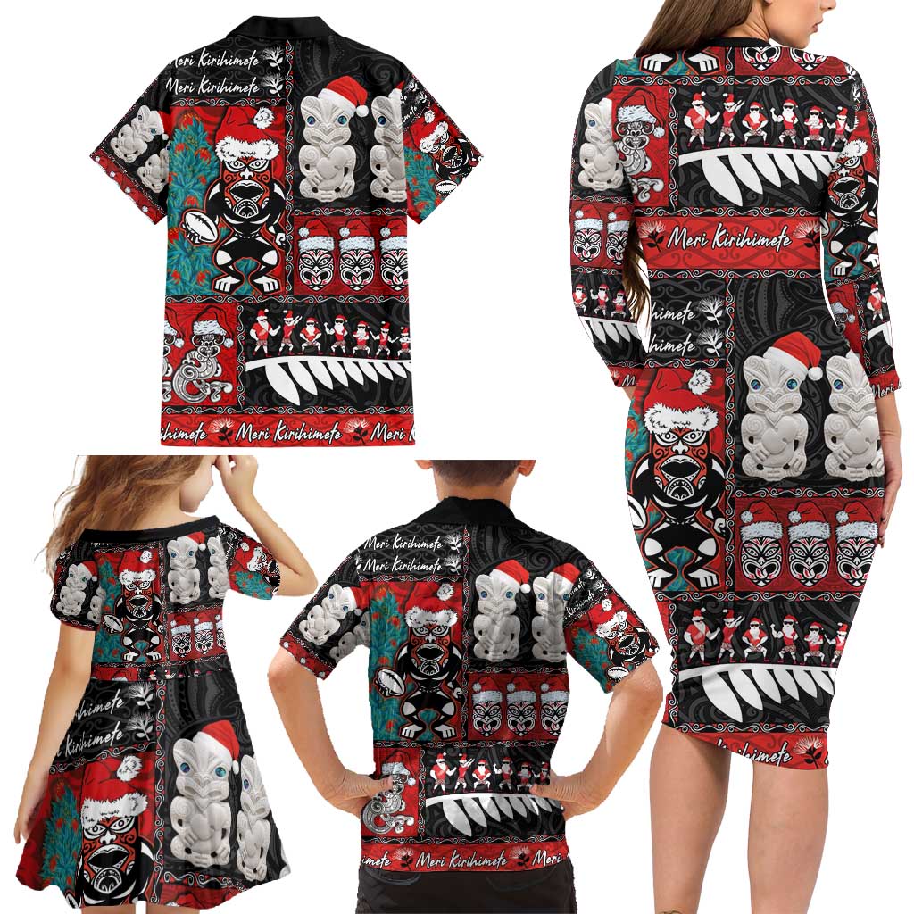 New Zealand Christmas Family Matching Long Sleeve Bodycon Dress and Hawaiian Shirt Maori Christmas Spirit - Meri Kirihimete LT03 - Polynesian Pride