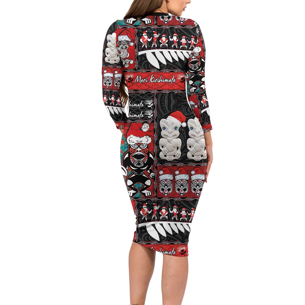 New Zealand Christmas Family Matching Long Sleeve Bodycon Dress and Hawaiian Shirt Maori Christmas Spirit - Meri Kirihimete LT03 - Polynesian Pride
