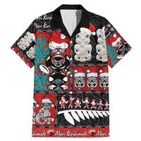 New Zealand Christmas Family Matching Mermaid Dress and Hawaiian Shirt Maori Christmas Spirit - Meri Kirihimete LT03 Dad's Shirt - Short Sleeve Black - Polynesian Pride
