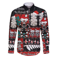 New Zealand Christmas Family Matching Off The Shoulder Long Sleeve Dress and Hawaiian Shirt Maori Christmas Spirit - Meri Kirihimete LT03 Dad's Shirt - Long Sleeve Black - Polynesian Pride