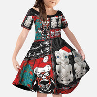New Zealand Christmas Family Matching Puletasi and Hawaiian Shirt Maori Christmas Spirit - Meri Kirihimete LT03 Daughter's Dress Black - Polynesian Pride