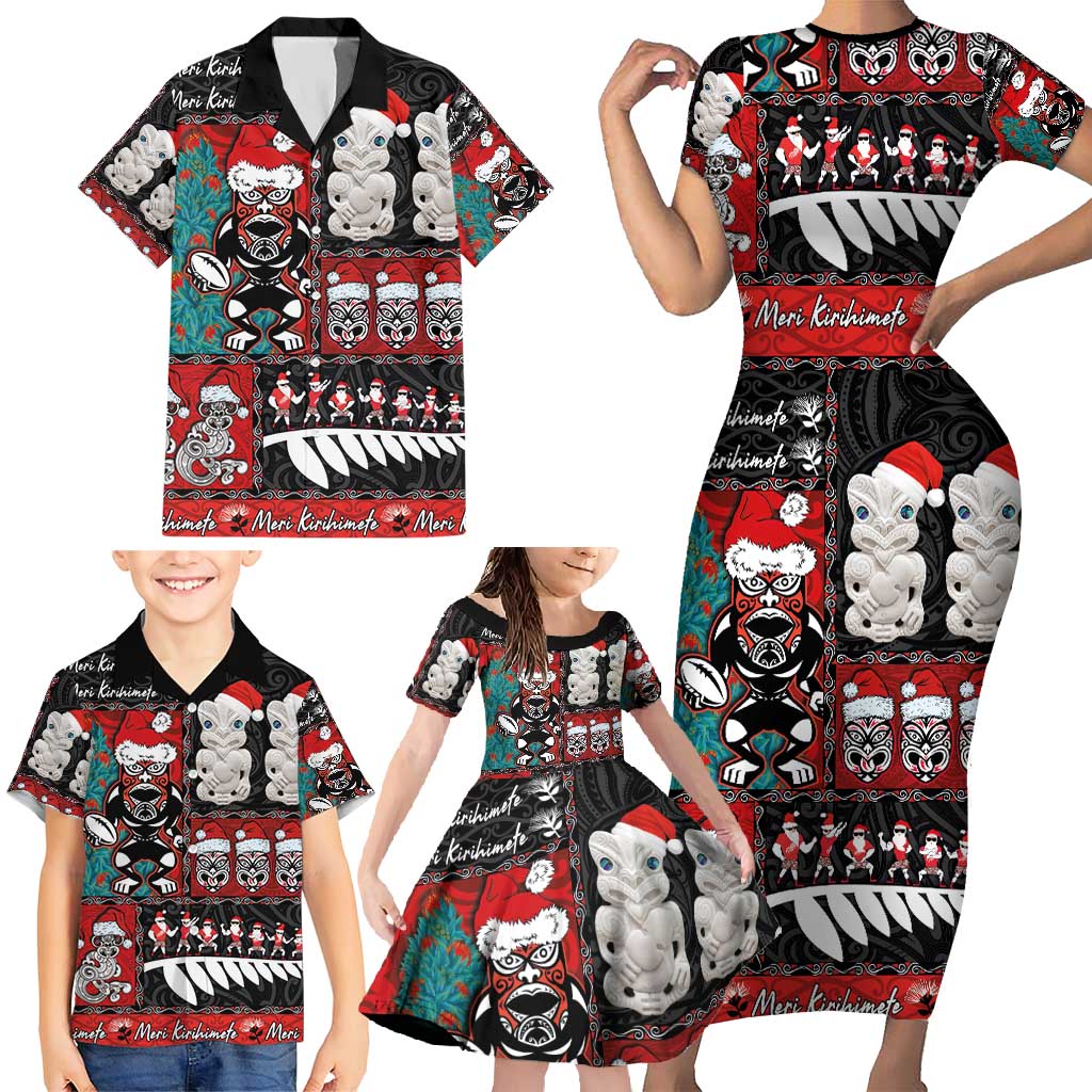 New Zealand Christmas Family Matching Short Sleeve Bodycon Dress and Hawaiian Shirt Maori Christmas Spirit - Meri Kirihimete LT03 - Polynesian Pride