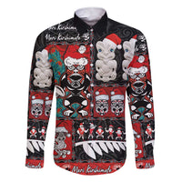 New Zealand Christmas Family Matching Short Sleeve Bodycon Dress and Hawaiian Shirt Maori Christmas Spirit - Meri Kirihimete LT03 Dad's Shirt - Long Sleeve Black - Polynesian Pride