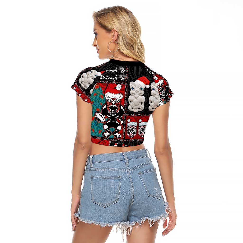 New Zealand Christmas Raglan Cropped T Shirt Maori Christmas Spirit - Meri Kirihimete LT03 - Polynesian Pride