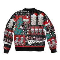 New Zealand Christmas Sleeve Zip Bomber Jacket Maori Christmas Spirit - Meri Kirihimete LT03 - Polynesian Pride