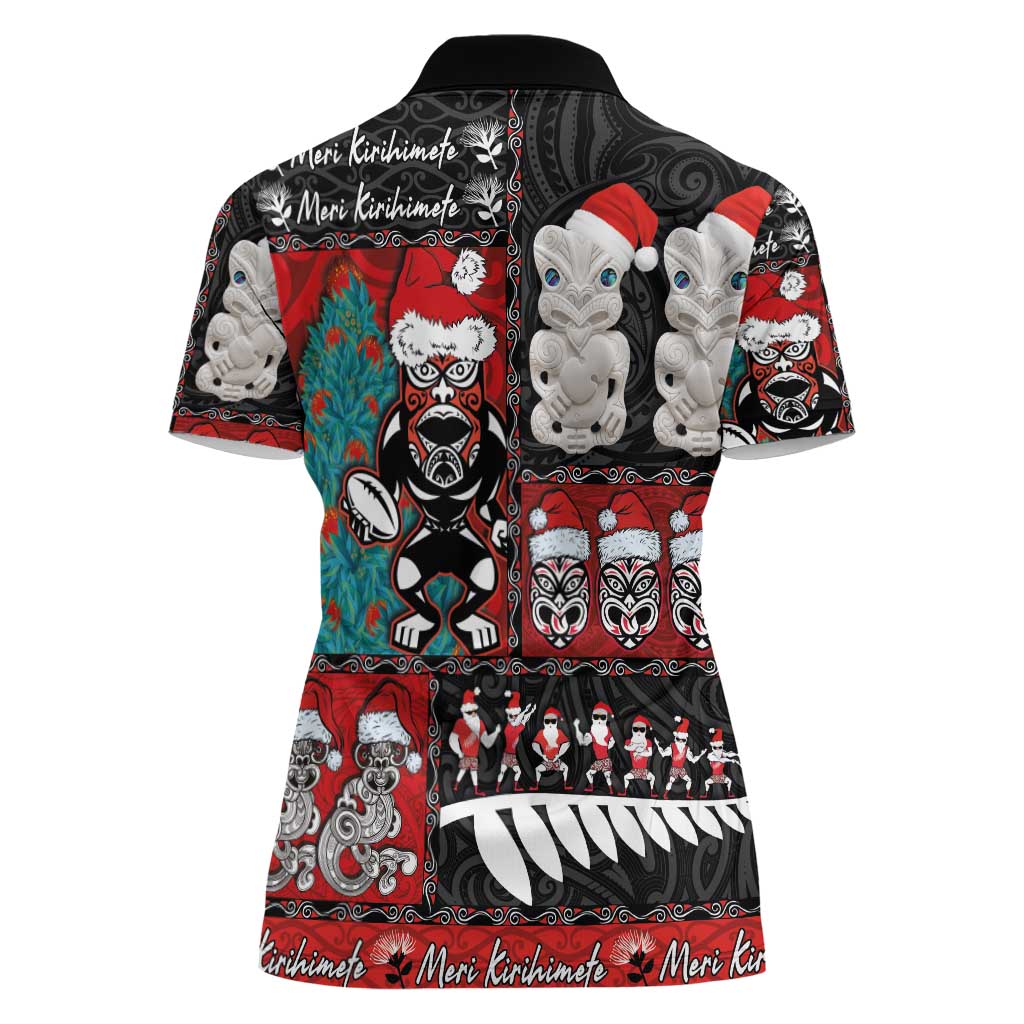 New Zealand Christmas Women Polo Shirt Maori Christmas Spirit - Meri Kirihimete
