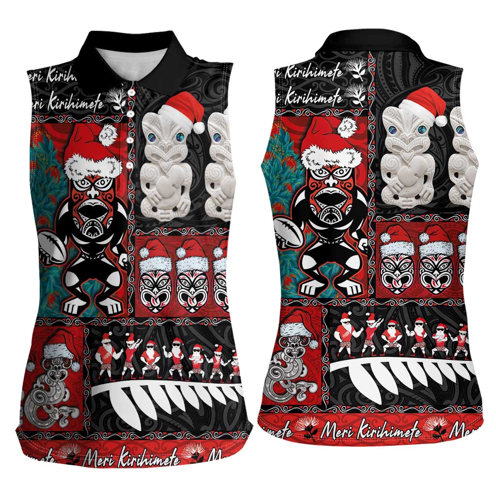 New Zealand Christmas Women Sleeveless Polo Shirt Maori Christmas Spirit - Meri Kirihimete
