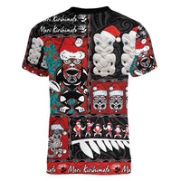 New Zealand Christmas Women V-Neck T-Shirt Maori Christmas Spirit - Meri Kirihimete LT03 - Polynesian Pride