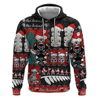 New Zealand Christmas Zip Hoodie Maori Christmas Spirit - Meri Kirihimete LT03 Pullover Hoodie Black - Polynesian Pride