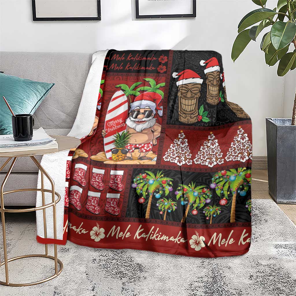 Hawaiian Christmas Blanket - Mele Kalikimaka Island Holiday Vibes - Black Red