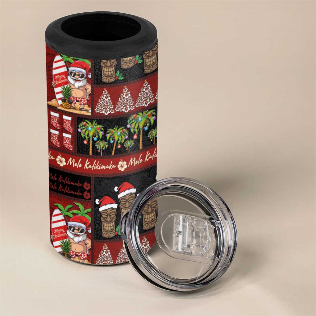 Hawaiian Christmas 4 in 1 Can Cooler Tumbler - Mele Kalikimaka Island Holiday Vibes - Black Red LT03 - Polynesian Pride