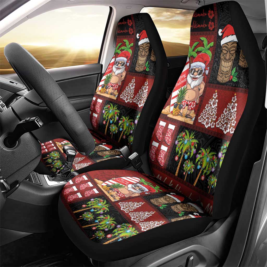 Hawaiian Christmas Car Seat Cover - Mele Kalikimaka Island Holiday Vibes - Black Red