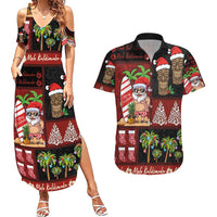 Hawaiian Christmas Couples Matching Summer Maxi Dress and Hawaiian Shirt - Mele Kalikimaka Island Holiday Vibes - Black Red LT03 Black - Red - Polynesian Pride