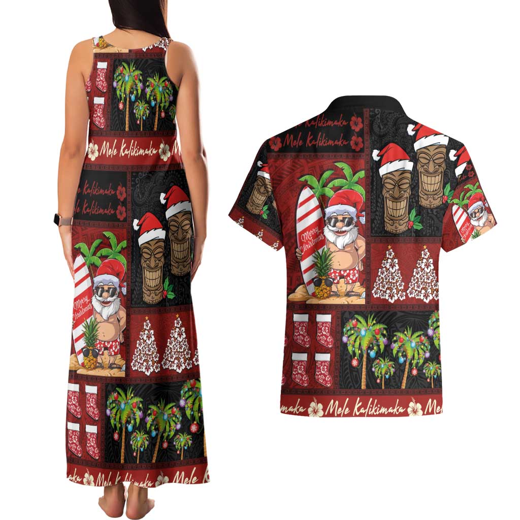 Hawaiian Christmas Couples Matching Tank Maxi Dress and Hawaiian Shirt - Mele Kalikimaka Island Holiday Vibes - Black Red LT03 - Polynesian Pride