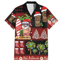 Hawaiian Christmas Family Matching Long Sleeve Bodycon Dress and Hawaiian Shirt - Mele Kalikimaka Island Holiday Vibes - Black Red LT03 Dad's Shirt - Short Sleeve Black - Red - Polynesian Pride