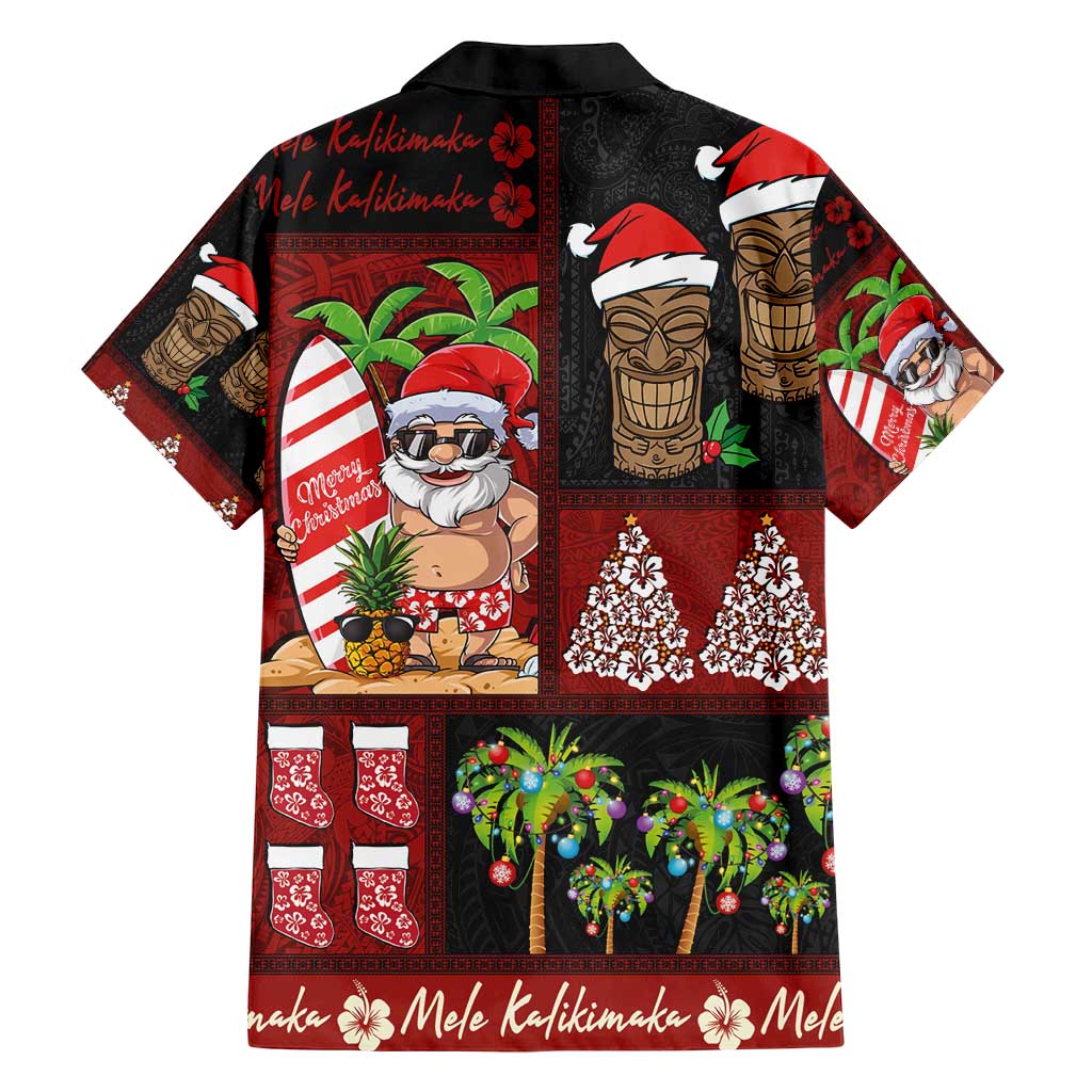 Hawaiian Christmas Family Matching Long Sleeve Bodycon Dress and Hawaiian Shirt - Mele Kalikimaka Island Holiday Vibes - Black Red LT03 - Polynesian Pride