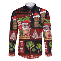 Hawaiian Christmas Family Matching Long Sleeve Bodycon Dress and Hawaiian Shirt - Mele Kalikimaka Island Holiday Vibes - Black Red LT03 Dad's Shirt - Long Sleeve Black - Red - Polynesian Pride